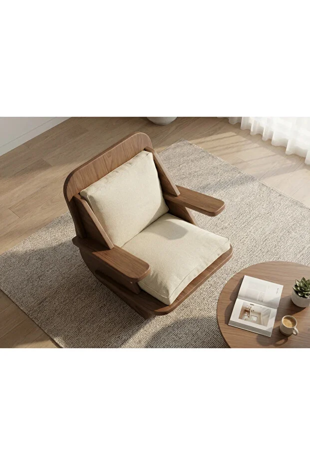 STYLISH Berjer Tekli Ahşap Ceviz Koltuk